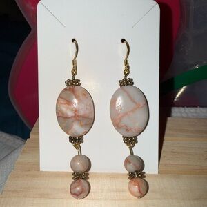 Elegant Gold tone and Cream Picasso Jasper Dangle Earrings